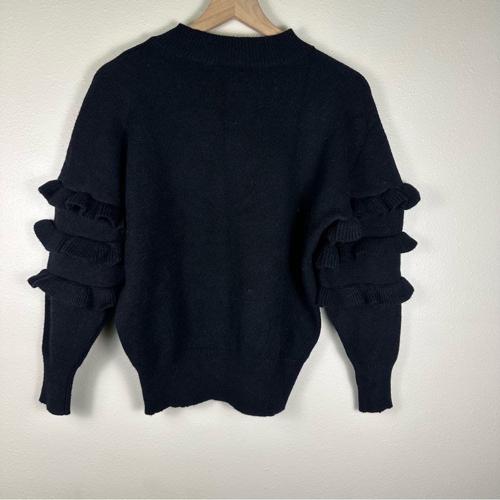Anthropologie LINE & DOT Small Chic Black Chunky Ruffle Sleeve Pullover Sweater - Picture 6 of 6